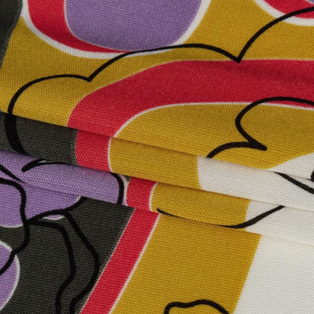 1 Yard Lavender, Scarlet and Mustard Retro Floral Silk Jersey 44" Wide Floral Fabric for Dresses & Skirts